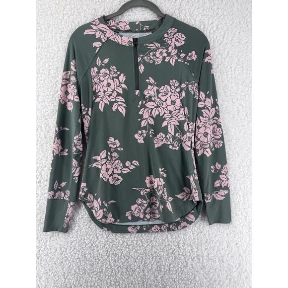 Title Nine Other - Title Nine Swim Shirt Womens XS Floral Green Pink Long Sleeve Rash Guard Zip